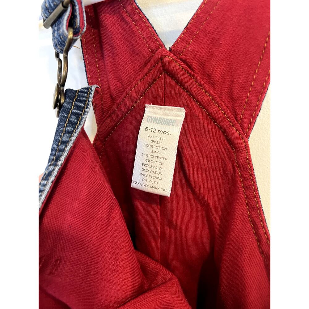 Vintage Gymboree Denim Overalls Baby 6-12M Red Lined Classic Toddler Jean - Picture 4 of 4
